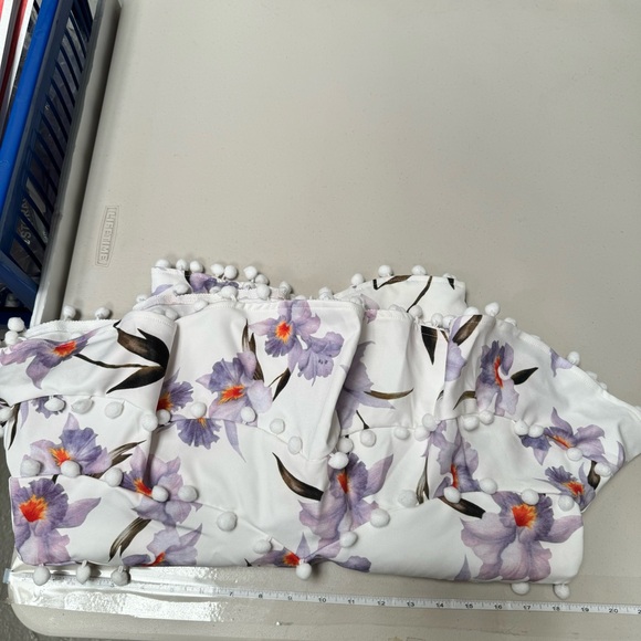 Skirt Set Floral pom pom trim Bodice off shoulder sheer sleeve crop top purple - Picture 14 of 15